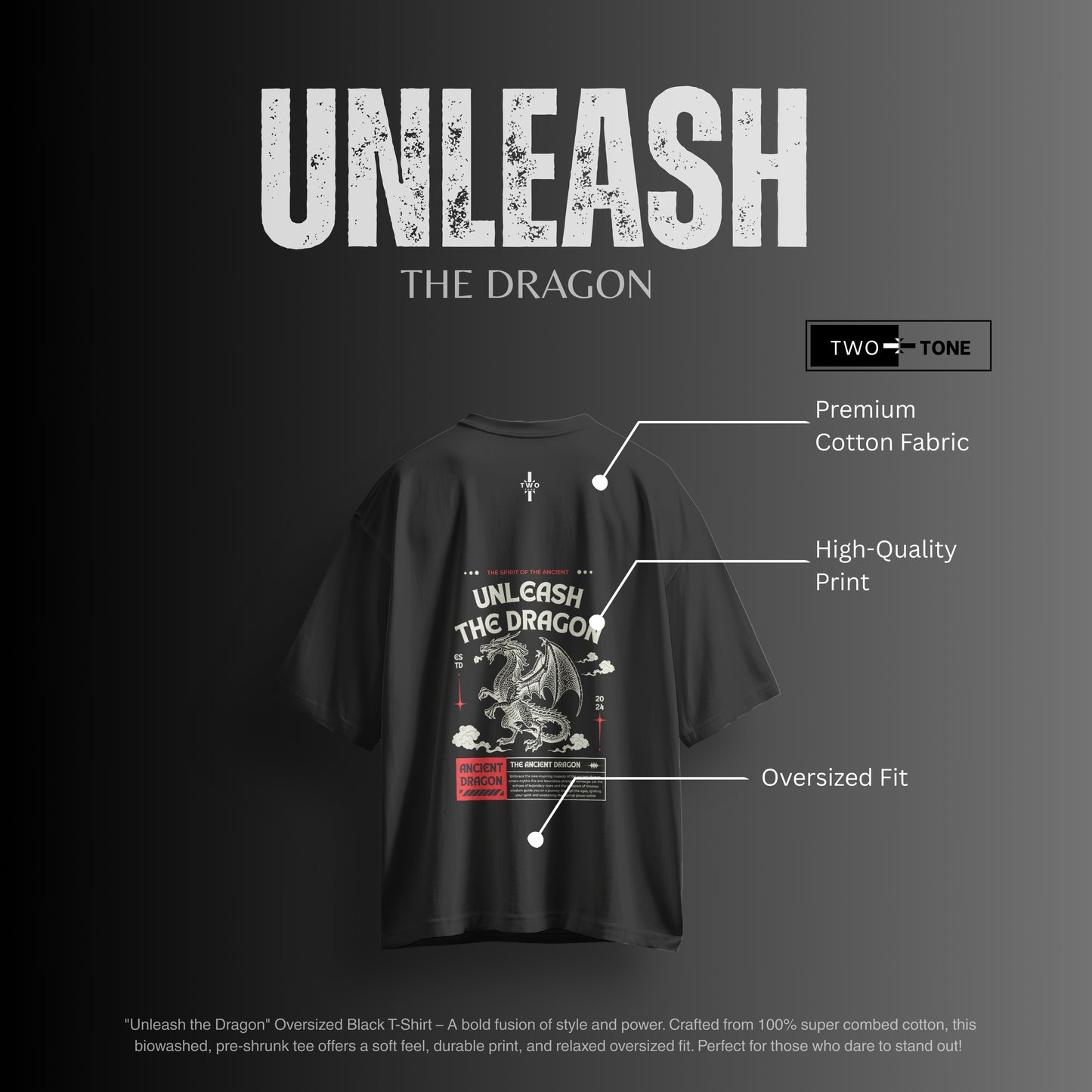 Unleash the Dragon" Oversized Black T-Shirt – Full Back Print (Unisex)
