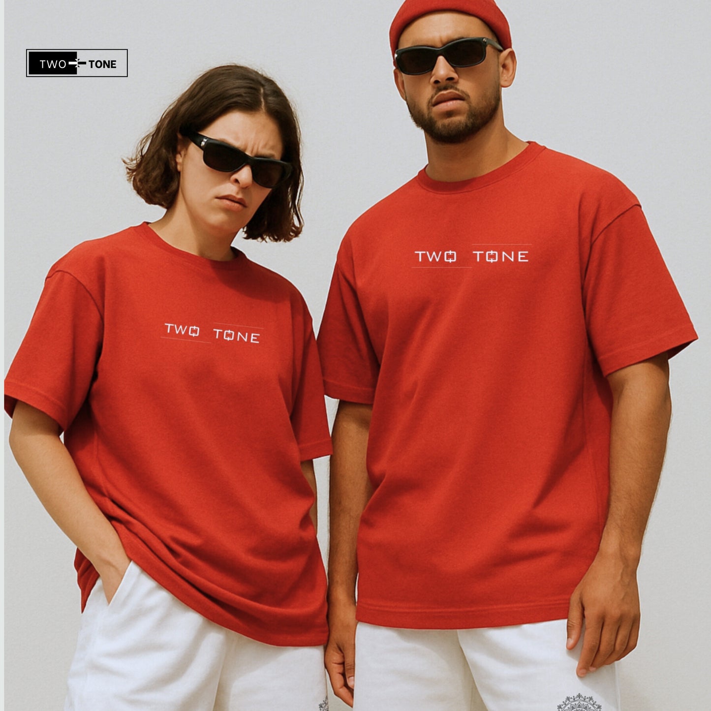 Unisex Red Oversized T-Shirt & Embroidered White Shorts Co-ord Set | Mandala Art Edition