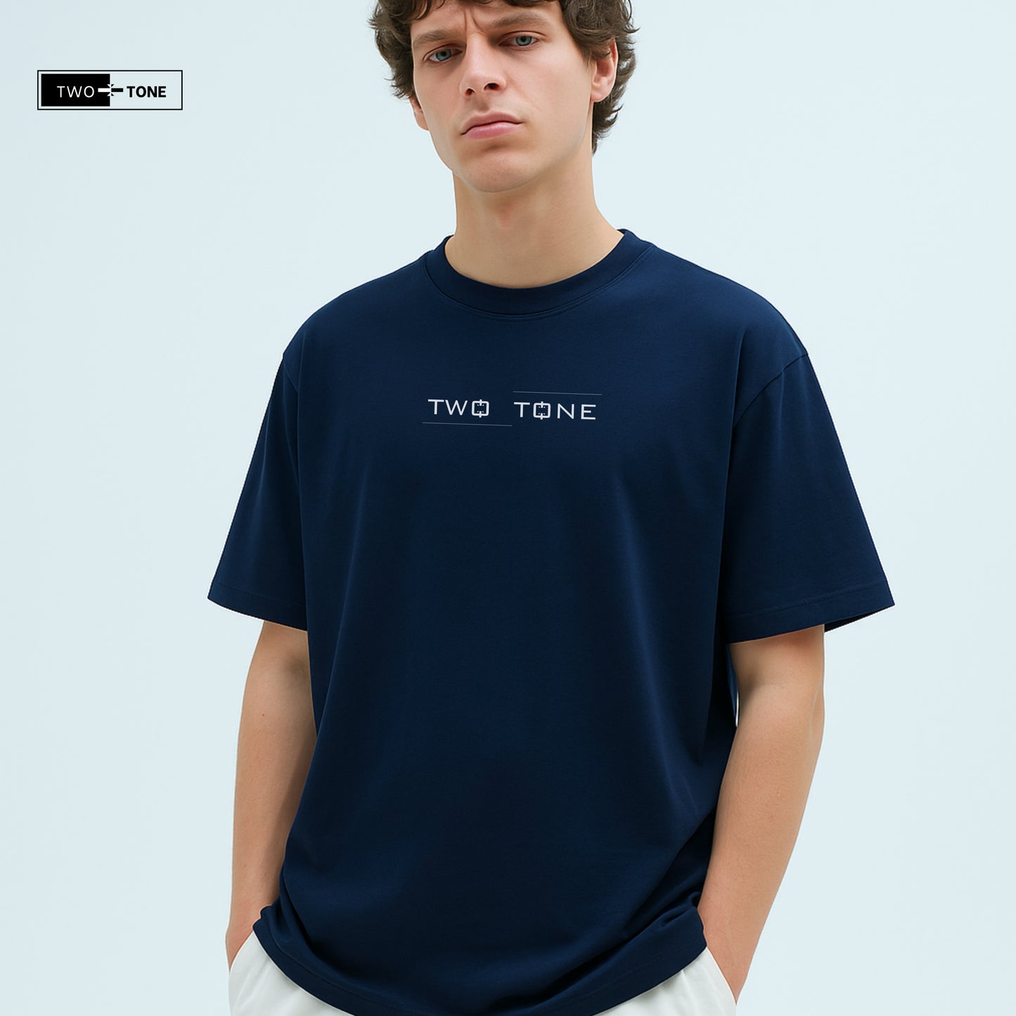 Unisex Navy Blue Oversized T-Shirt & Embroidered White Shorts Co-ord Set | Mandala Art Edition