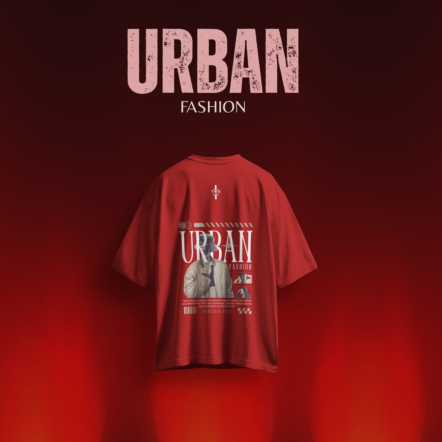 Urban Fashion" Oversized Maroon T-Shirt – Full Back Print (Unisex)