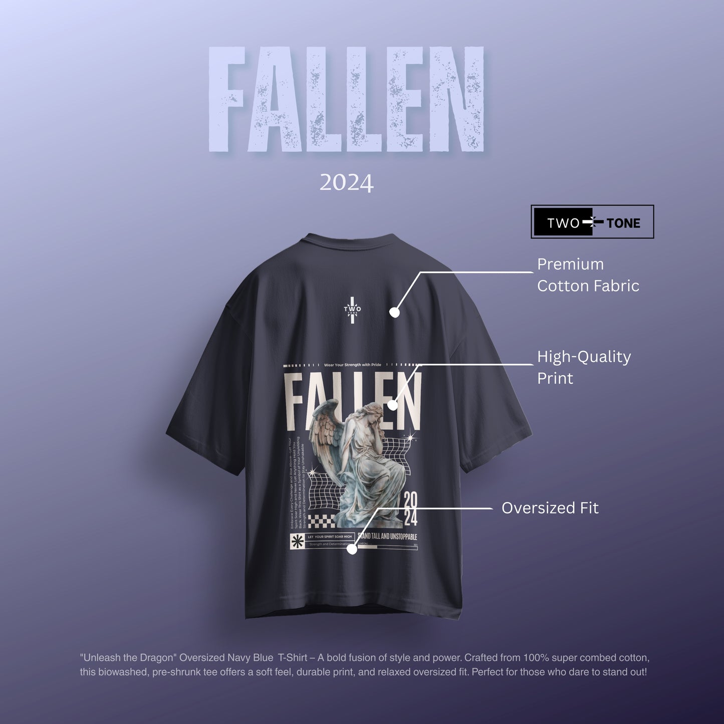FALLEN 2024" Oversized Navy Blue T-Shirt – Full Back Print (Unisex)