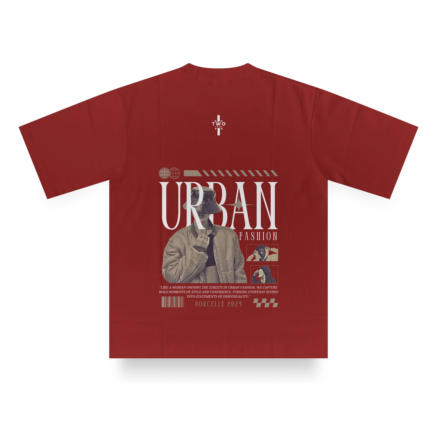 Urban Fashion" Oversized Maroon T-Shirt – Full Back Print (Unisex)