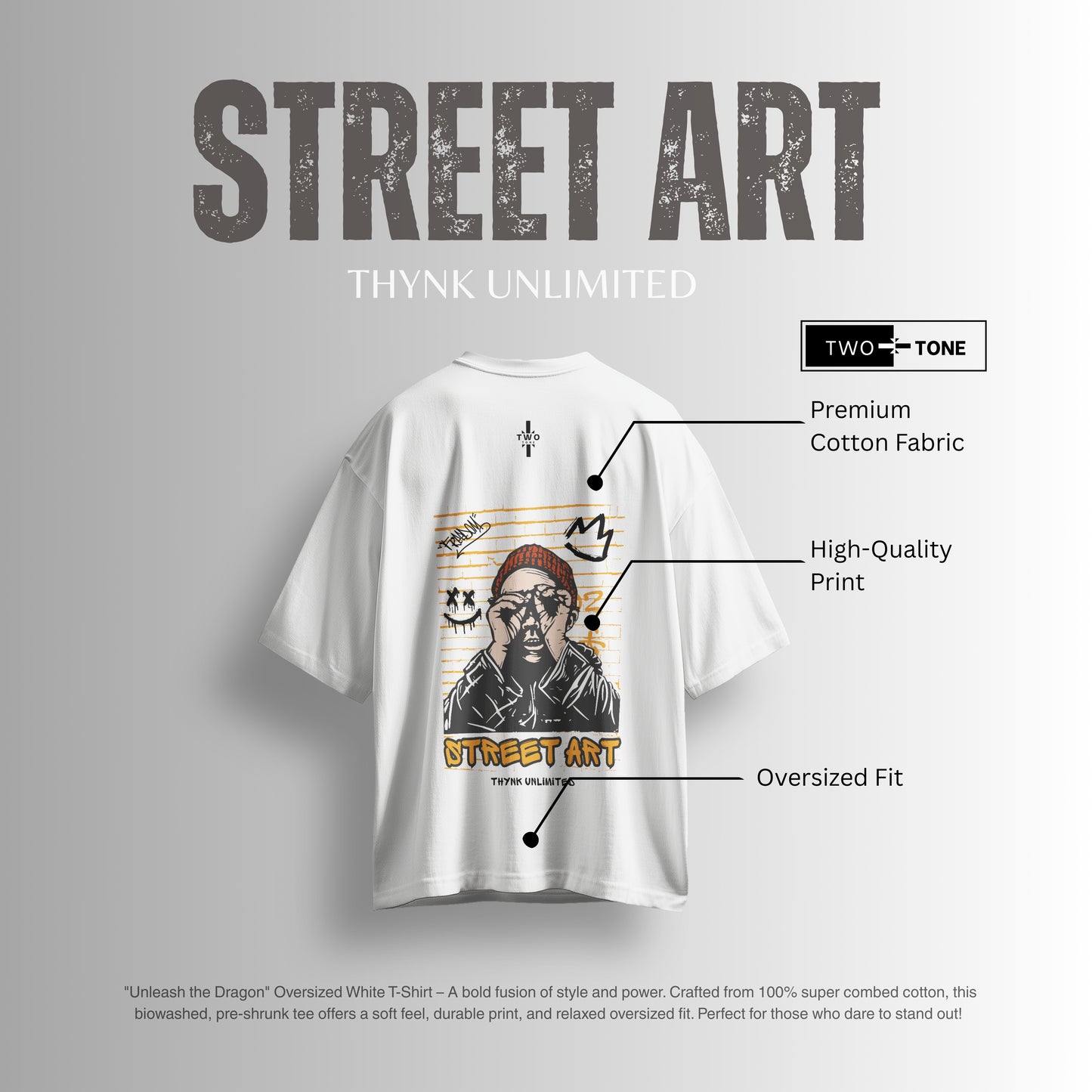 Street Art" Oversized White T-Shirt – Full Back Print (Unisex)