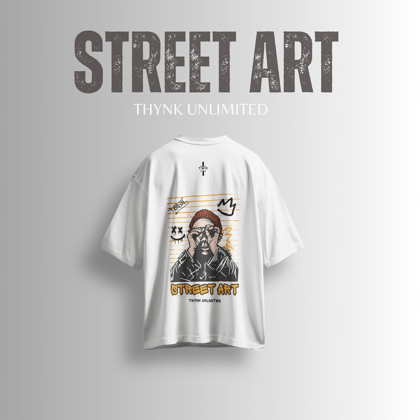 Street Art" Oversized White T-Shirt – Full Back Print (Unisex)
