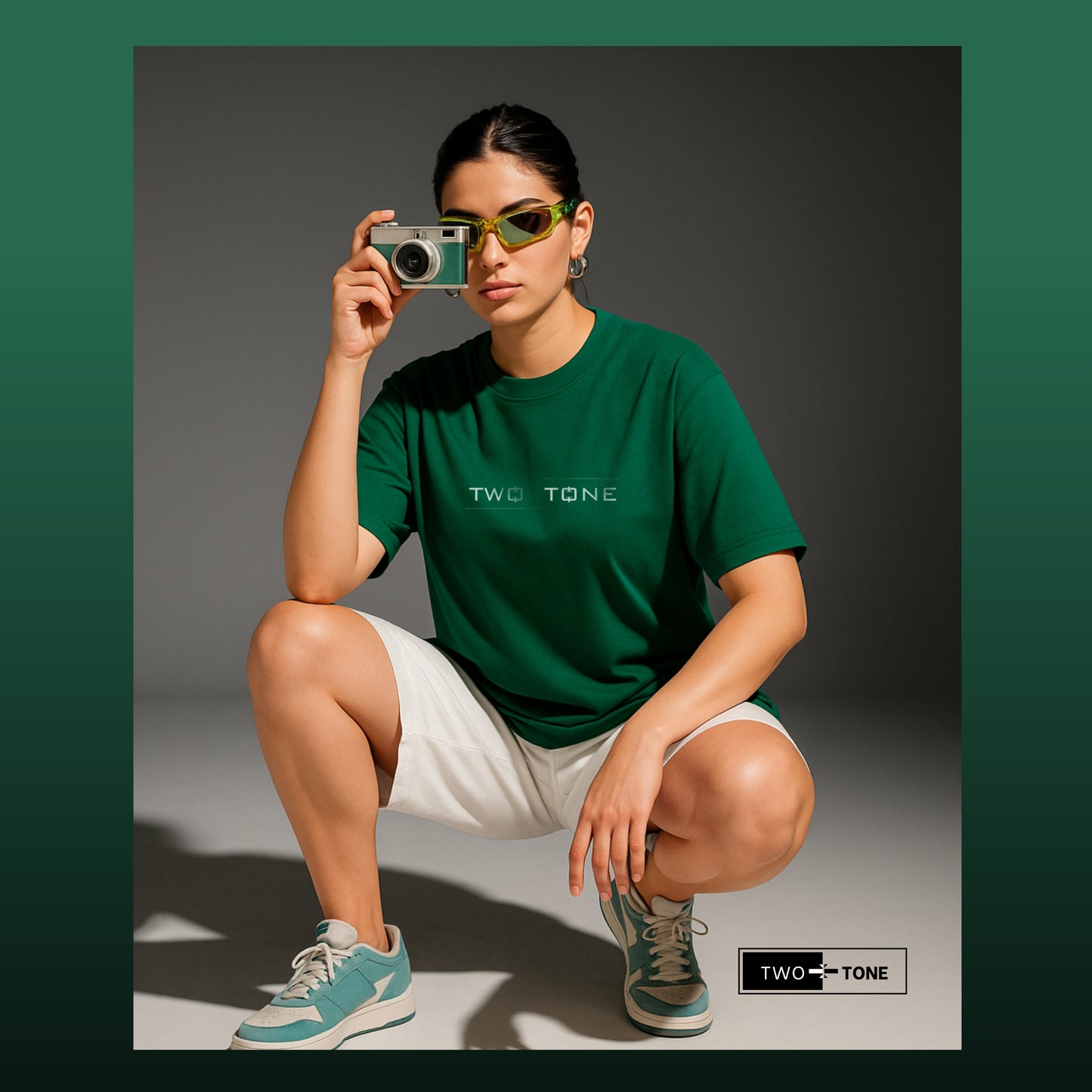 Unisex Bottle Green Oversized T-Shirt & Embroidered White Shorts Co-ord Set | Mandala Art Edition