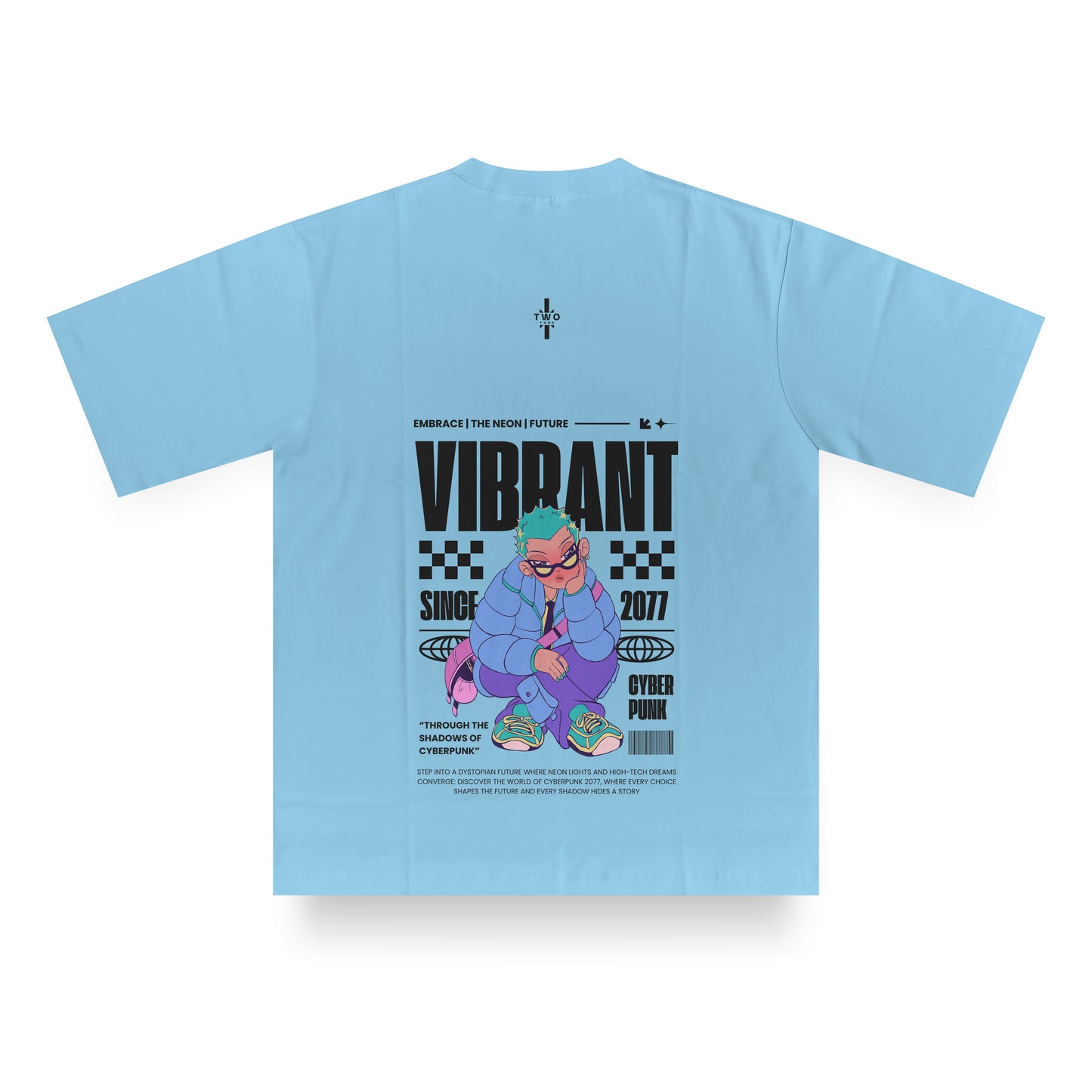 Vibrant 2077" Oversized Baby Blue T-Shirt – Full Back Print (Unisex)