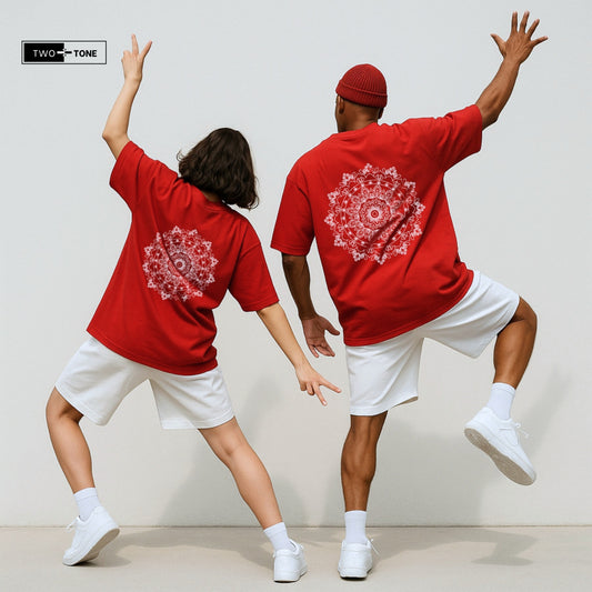 Unisex Oversized T-Shirt – Red | Bold Mandala Art Back Print