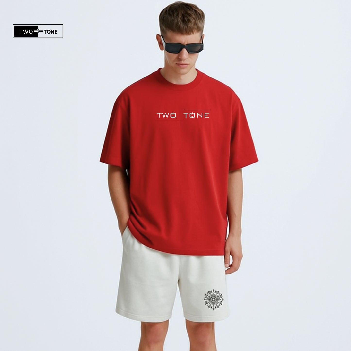Unisex Oversized White Shorts – Artistic Embroidery Detail