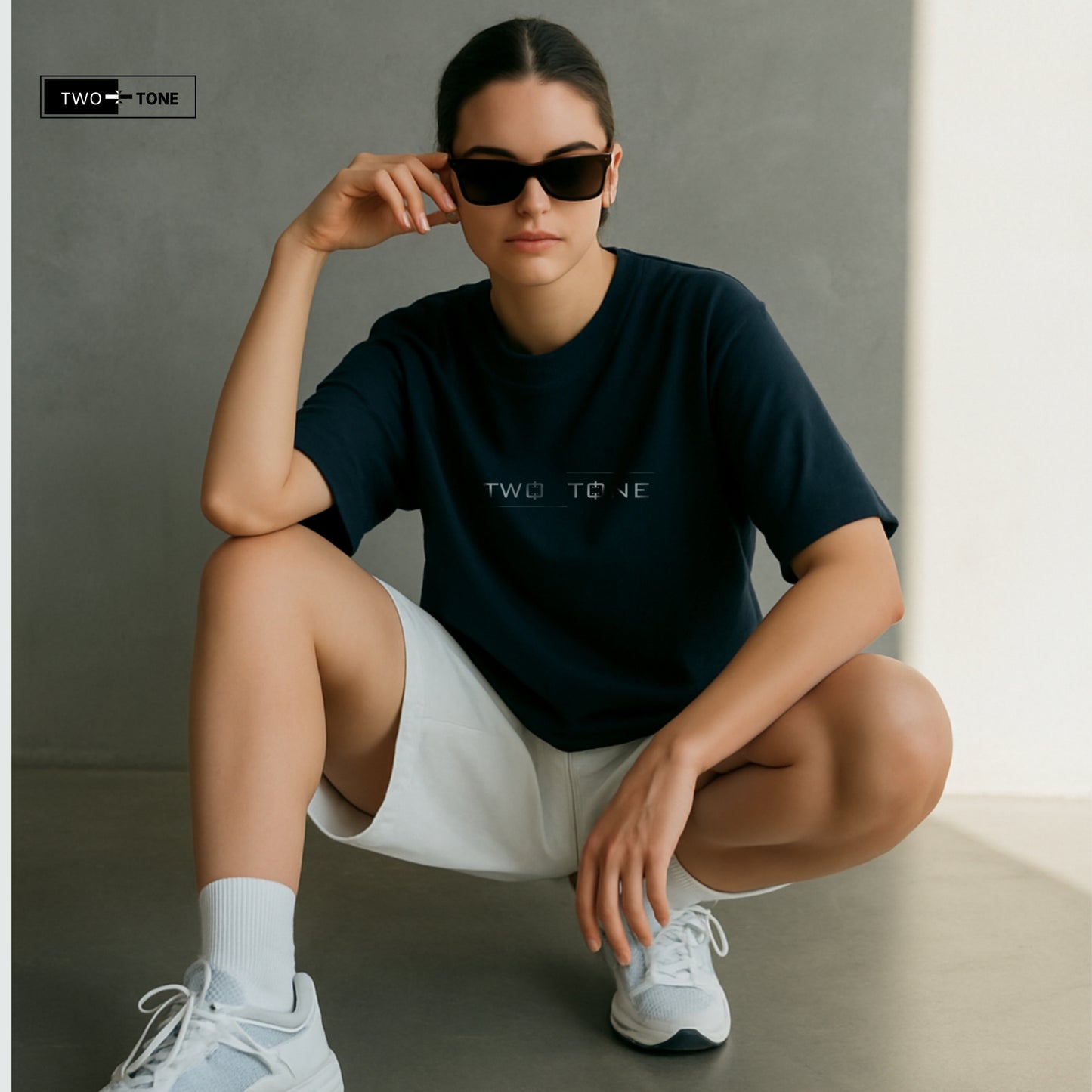 Unisex Navy Blue Oversized T-Shirt & Embroidered White Shorts Co-ord Set | Mandala Art Edition