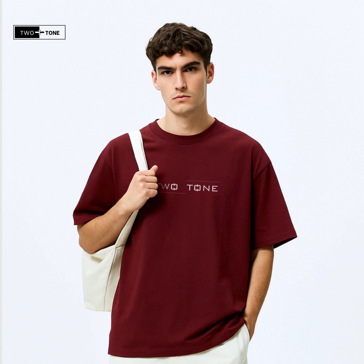 Unisex Maroon Oversized T-Shirt & Embroidered White Shorts Co-ord Set | Mandala Art Edition