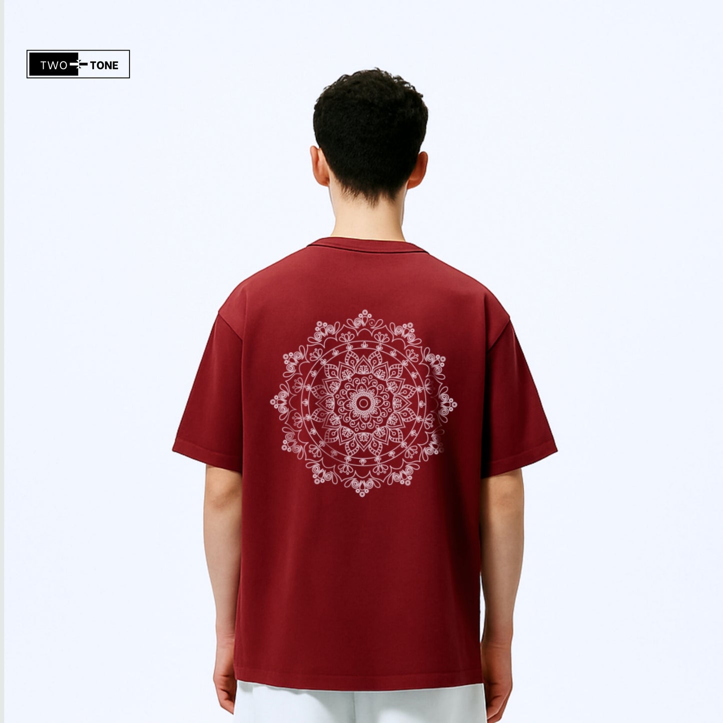 Unisex Maroon Oversized T-Shirt & Embroidered White Shorts Co-ord Set | Mandala Art Edition