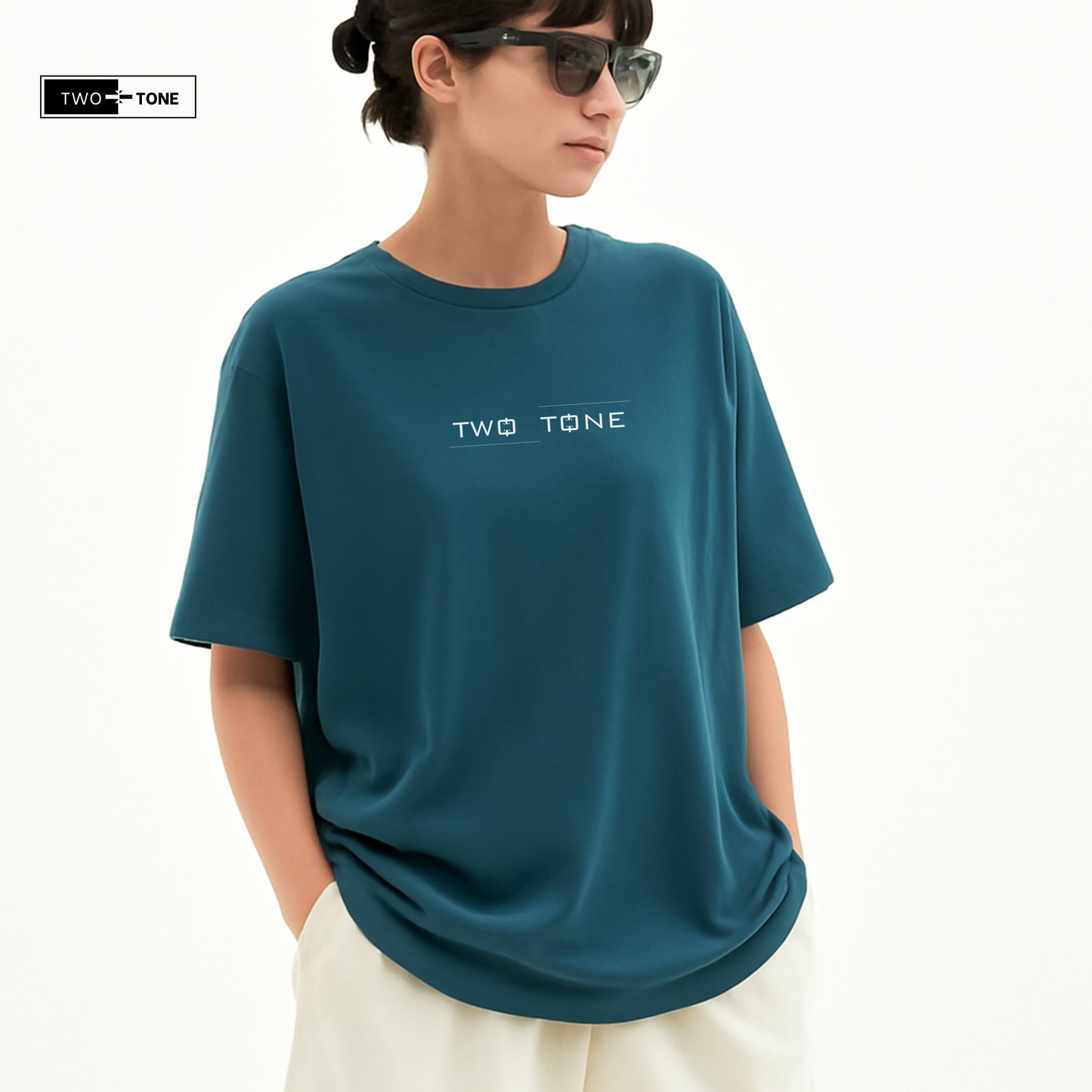 Unisex Petrol Blue Oversized T-Shirt & Embroidered White Shorts Co-ord Set | Mandala Art Edition