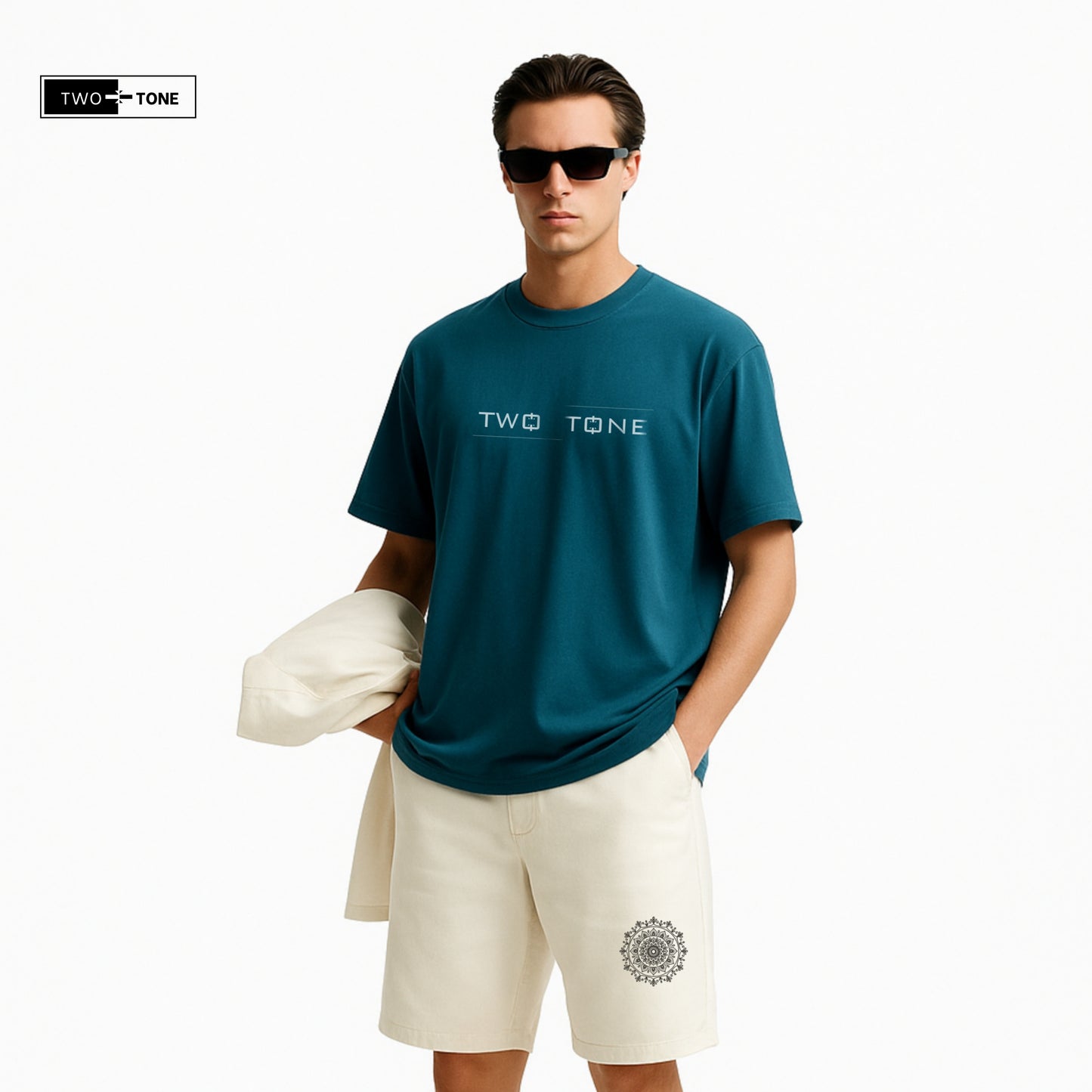 Unisex Oversized White Shorts – Artistic Embroidery Detail